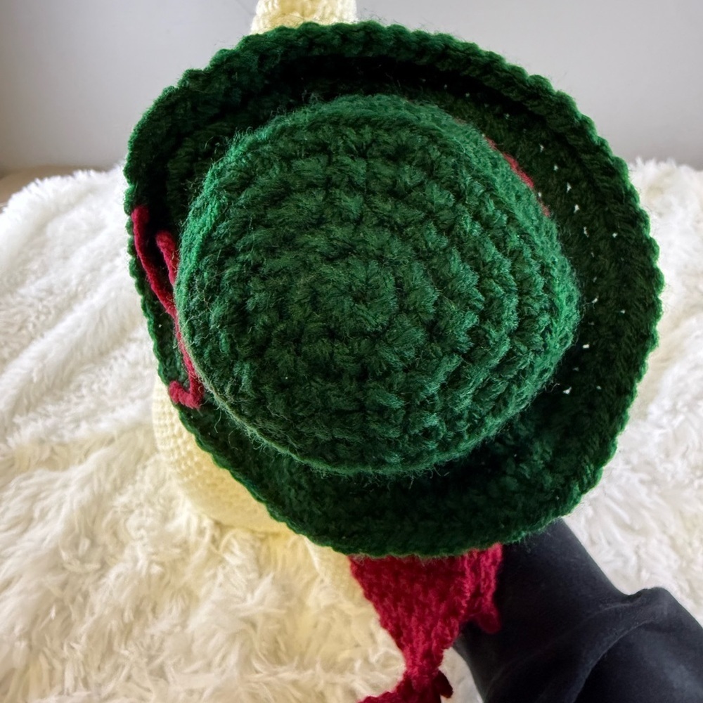 Handmade Green and Red Crochet Hat T30